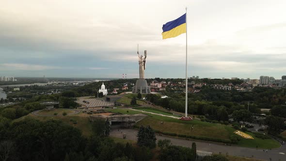 Kyiv - National Flag of Ukraine By Day. Aerial View. Kiev