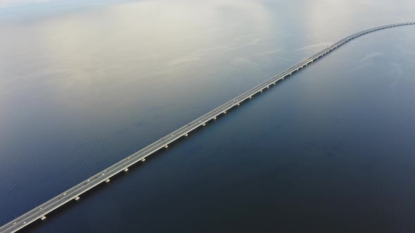 Drone View of a Modern Lowwater Bridge Across the Sea in Vladivostok
