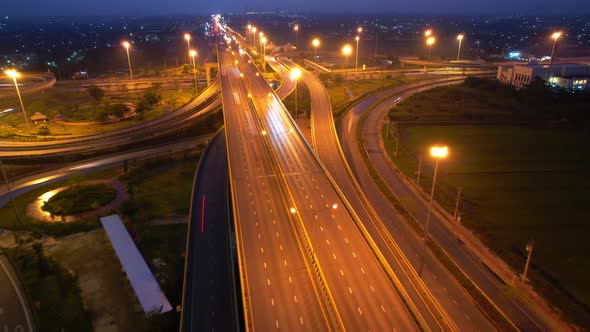 4K : Aerial hyperlapse drone shot of fast moving Highway road.