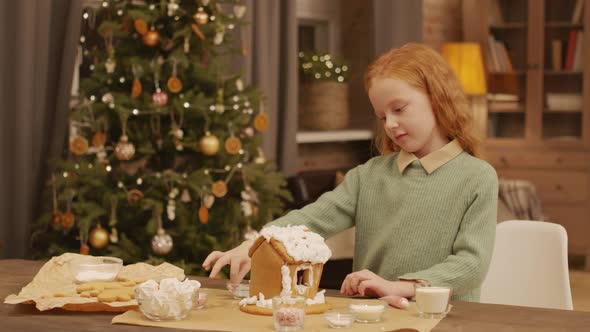 Young Girl Decorating Gingerbread House