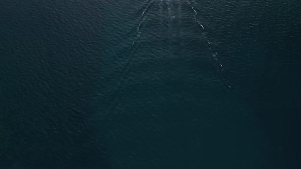 Sport fishing boat at sunrise at Watamu, Malindi, Kenya. Aerial drone view