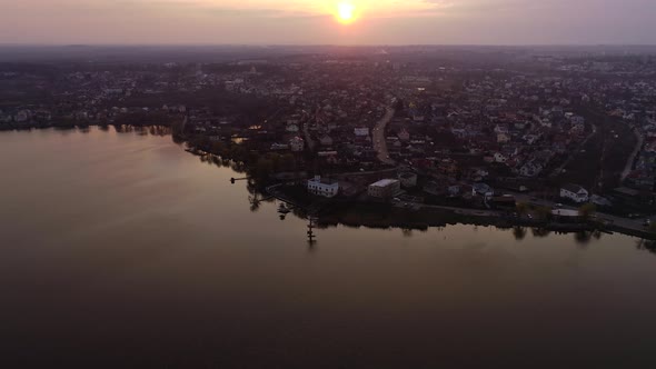 Cityline, Roads And Lake On Sunset