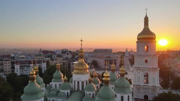 St. Sophia Church in the Morning at Dawn. Kyiv. Ukraine. Aerial View