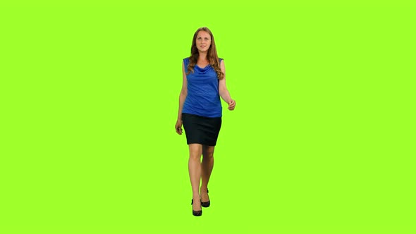 Pretty Woman Walks on Green Background, Chroma Key