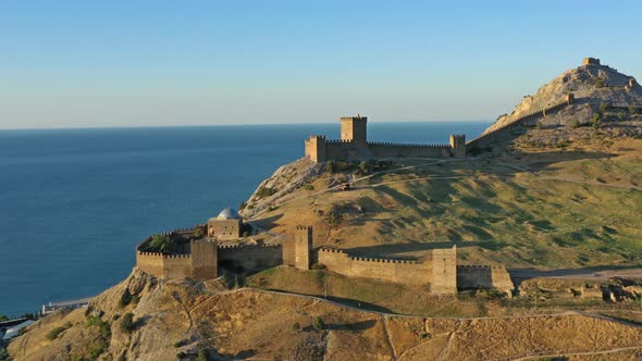 Aerial View of Ancient Genoese Fortress in Crimea