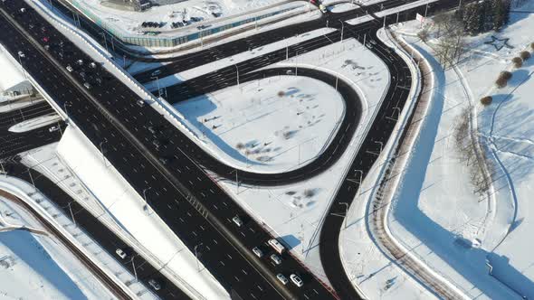 Top View of the Winter Independence Avenue in Minsk