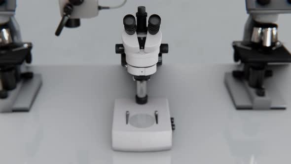 microscope in white lab