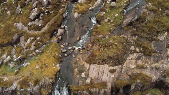 Flight Over Torc Waterfall at Connor Pass on Dingle Peninsula in Ireland