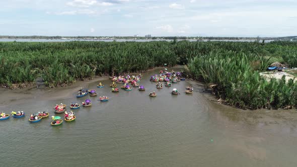 Aerial view of Bay Mau Coconut Forest in Hoi An, travel with the basket boat