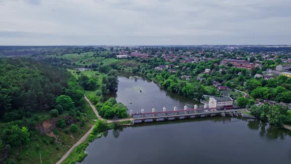 Aerial View Small Dam on the River