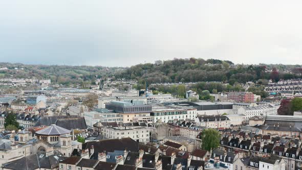 Rising drone shot of Bath City UK