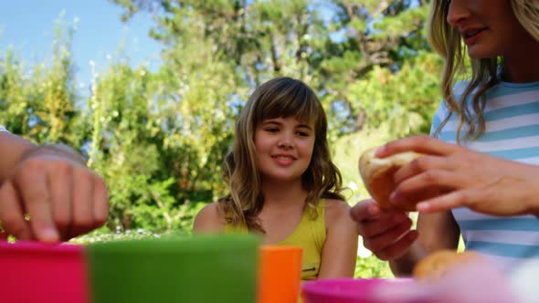 Family having meal in house garden