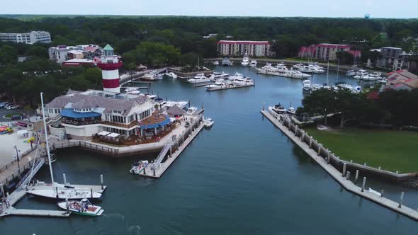 A drone shot entering Harbour Town, on Hilton Head Island, SC.