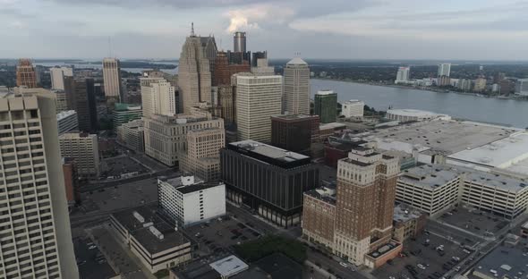 This video is an aerial of downtown Detroit and Detroit city landscape. This video was filmed in 4k