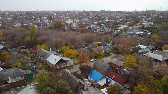 a Small Autumn City From a Quadrocopter