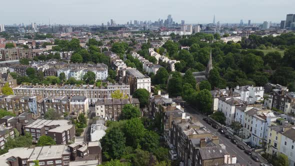 Primrose hill London , panning  drone aerial view