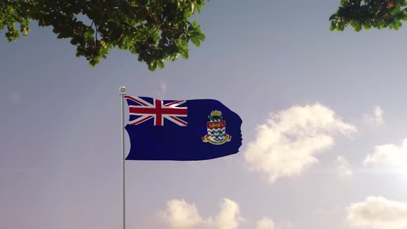 Cayman Islands Flag With  Modern City 