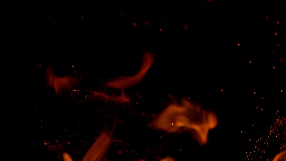 Super Slow Motion Shot of Fire Sparks Isolated on Black Background at 1000Fps