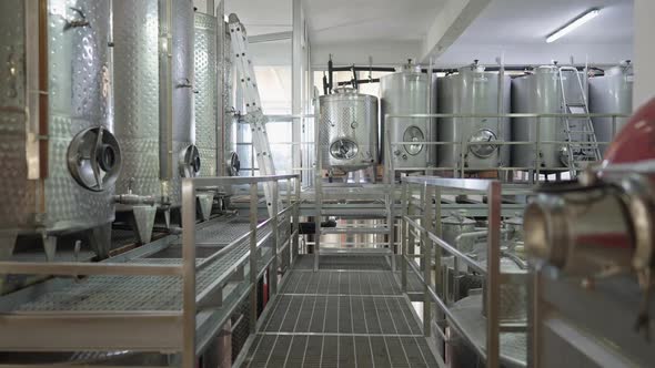 Wide Shot Interiors of Alcohol Production Factory Indoors