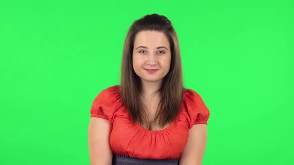 Portrait of Cute Girl Worrying in Expectation Then Frustration. Green Screen