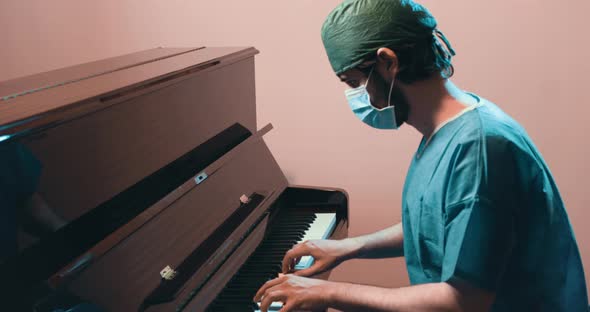 Doctor with Mask Playing Piano