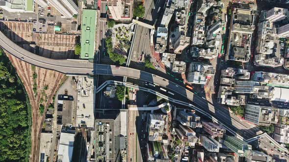 Top view of Tsuen Wan MTR Station and Tall Building in Hong Kong