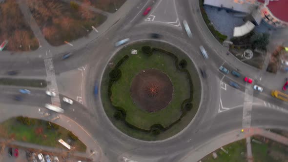  Aerial View Timelapse of Roundabout Road with Circular Cars.