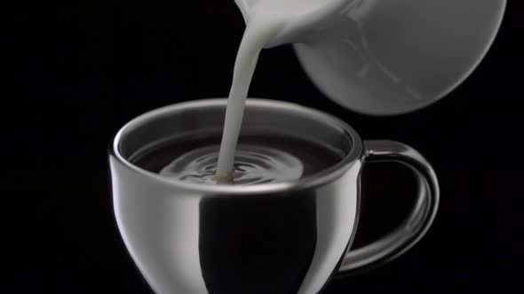 Pouring milk into coffee, Slow Motion