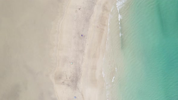 Stunning aerial drone shot of sunny Playa de Sotavento de Jandía, Fuerteventura, beach, spain
