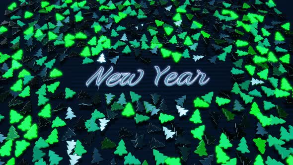 3D New Year's Looped Background with Inscription New Year and Garland Light Bulbs Like Christmas