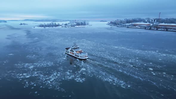 Ferry Boat on the Frozen Baltic Sea in the Winter