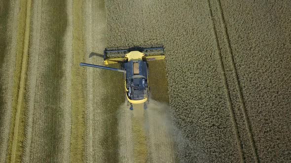 combine harvester working in field