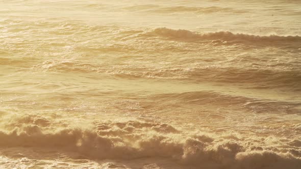 Orange Sunset Seascape Waves Background with Copy Space, Sustainable Renewable Energy Hydro Power Us