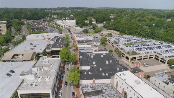 Flying Over a Main Street in a Long Island Neighborhood