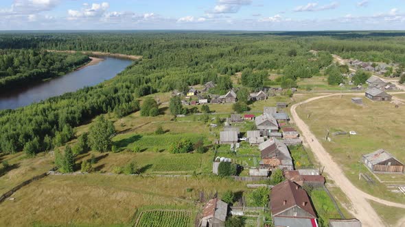 Flying Over a Russian Village on a Drone