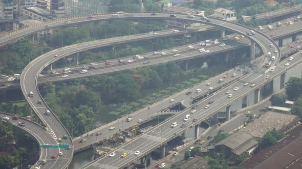 Traffic Junction Cross Road with Cars in Bangkok