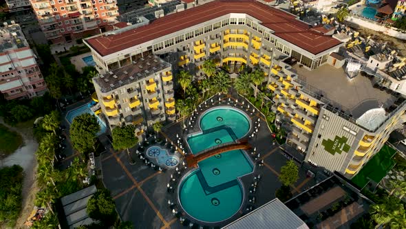 Hotels pool on the beach aerial view Turkey Alanya 4 K