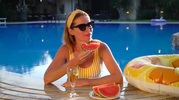 Woman Eats Watermelon