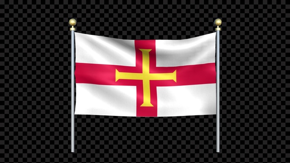 Flag Of Guernsey Waving In Double Pole Looped