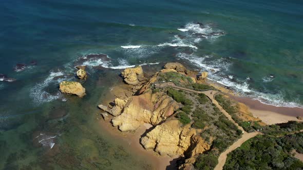 AERIAL PEDESTAL UP Over Rocky Point Lookout, Torquay Australia