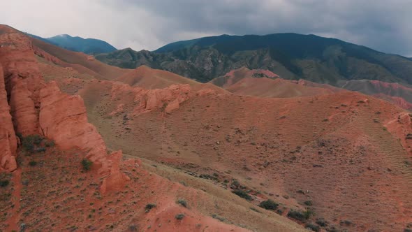 Aerial Drone Shot of the Red Desert Mountains in Kazakhstan