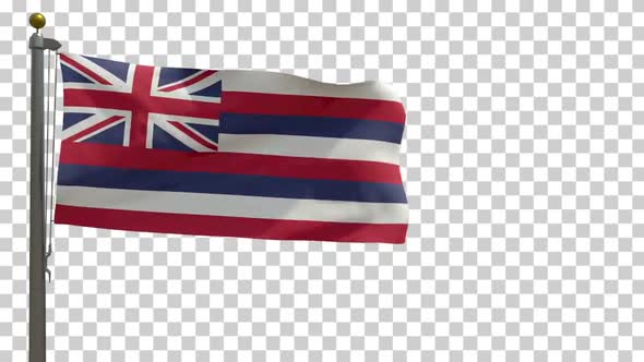 Hawaii State Flag (USA) on Flagpole with Alpha Channel - 4K