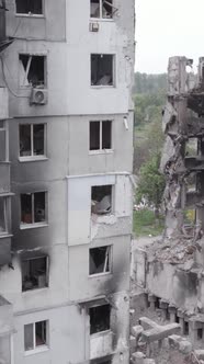 Vertical Video of a Destroyed House During the War in Ukraine