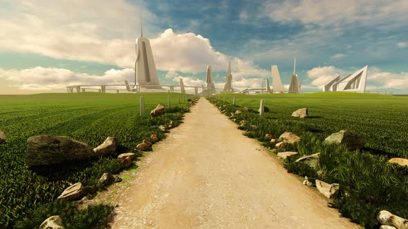 Road Leading To A Fantasy City alt