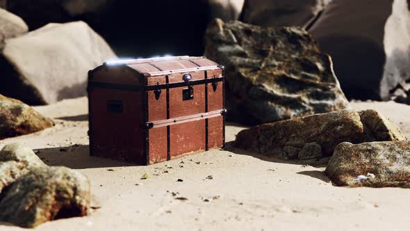 Treasure Chest in Sand Dunes on a Beach