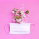 Abstract composition of handmade protective mask and flowering branches. - VideoHive Item for Sale
