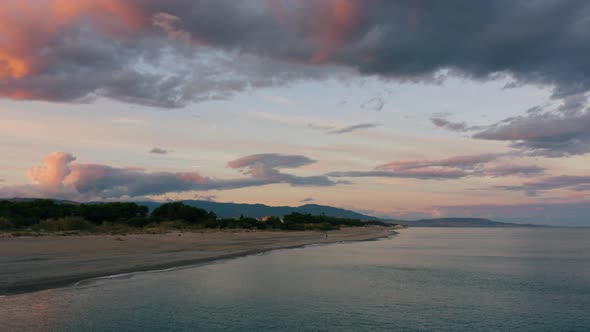 Red sunset Sky On the Coast with Calm Ocean