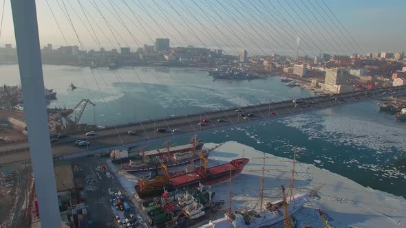 Buildings Video Footage - Drone Footage Of A Suspension Bridge In The City