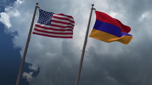 Waving Flags Of The United States And The Armenia 2K