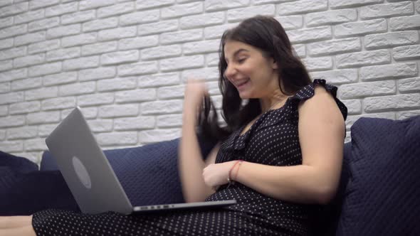 Excited Woman Winner Celebrate Win Victory Success Read Good News on Laptop